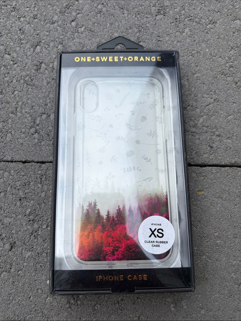 Clear Rubber iPhone XS Case with Pink & Orange Forest Design by ONE+SWEET+ORANGE